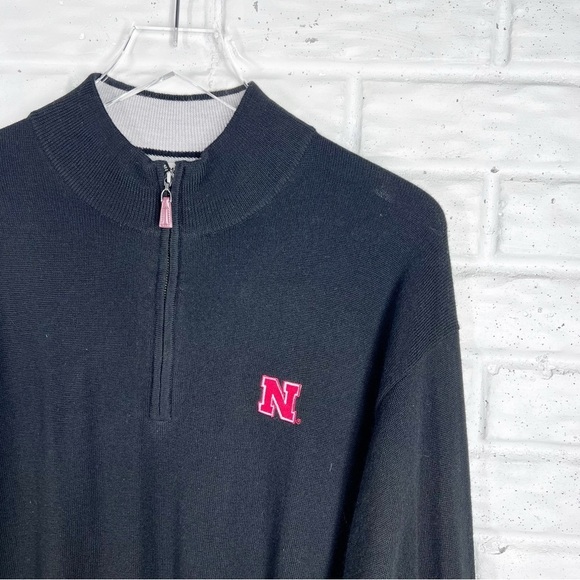 PETER MILLAR Black 100% Merino wool 1/4 zip Sweater | Nebraska Cornhuskers - Picture 2 of 7